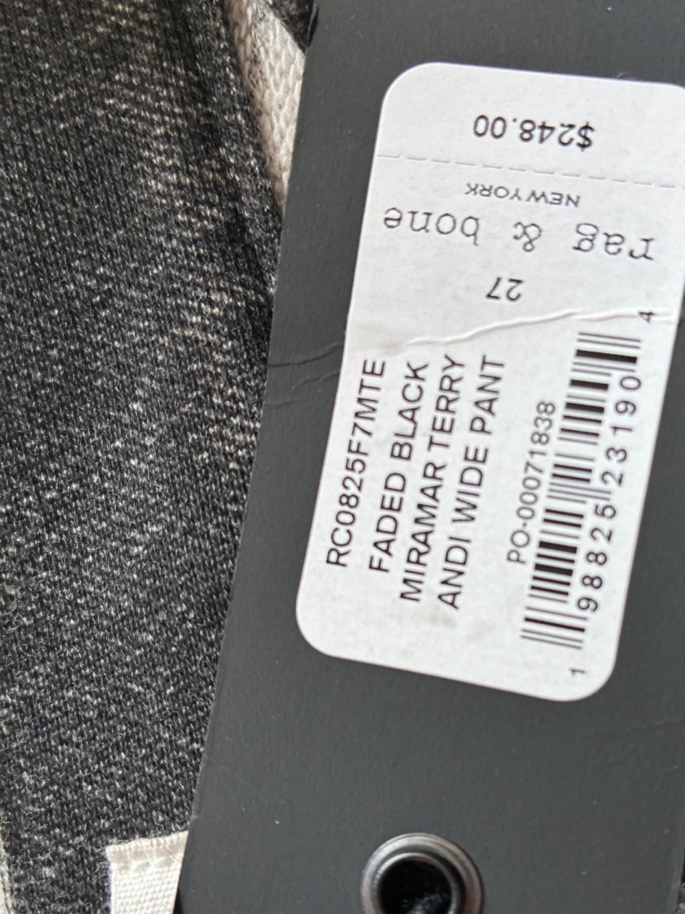 Rag & Bone Miramar Andi Wide Leg French Terry Sweatpant Jeans 27 Faded Black - Picture 9 of 12